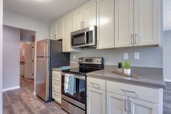 Kitchen with stainless steel appliances